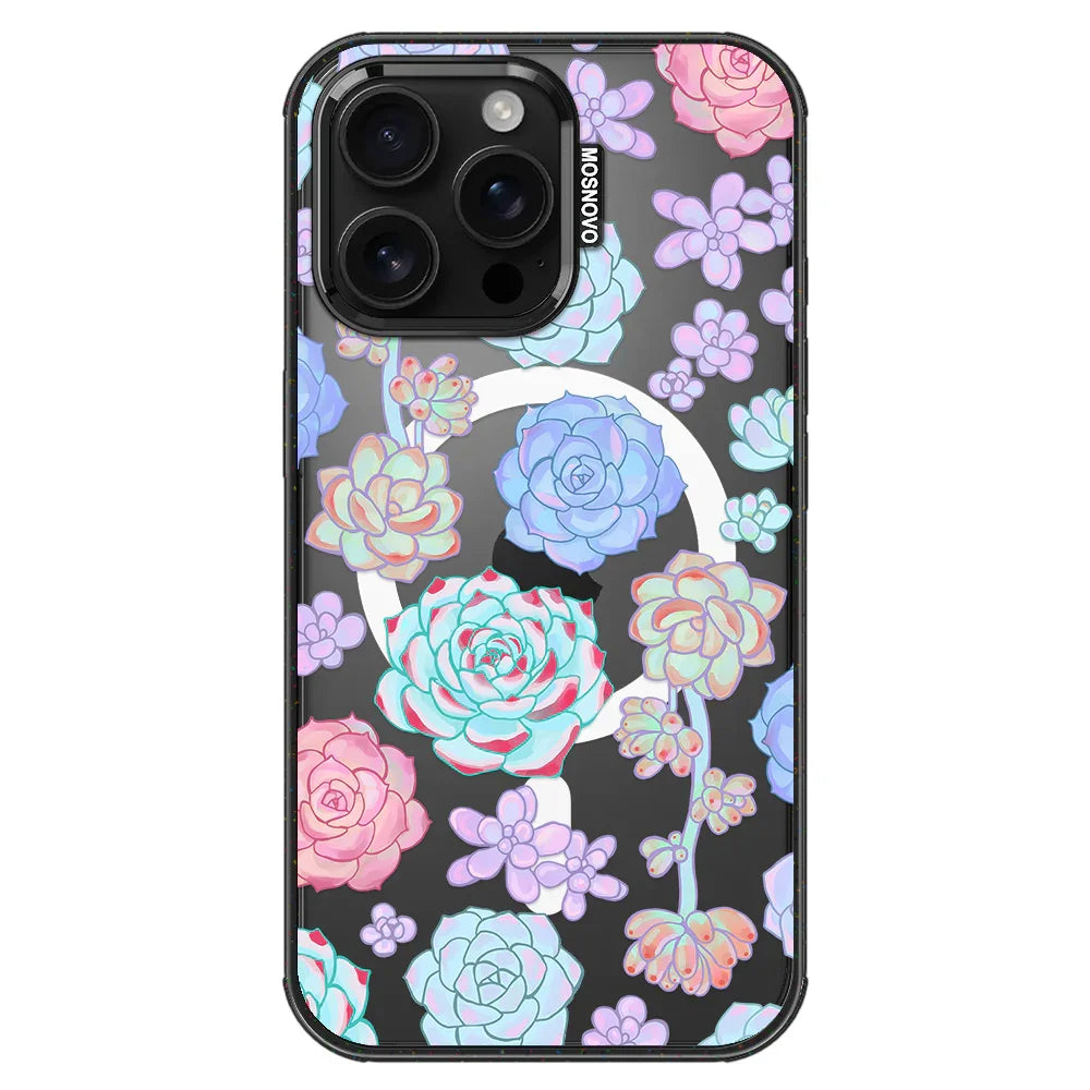 Succulents Phone Case - iPhone 16 Pro Max Case Clear Black ShockStone With MagSafe