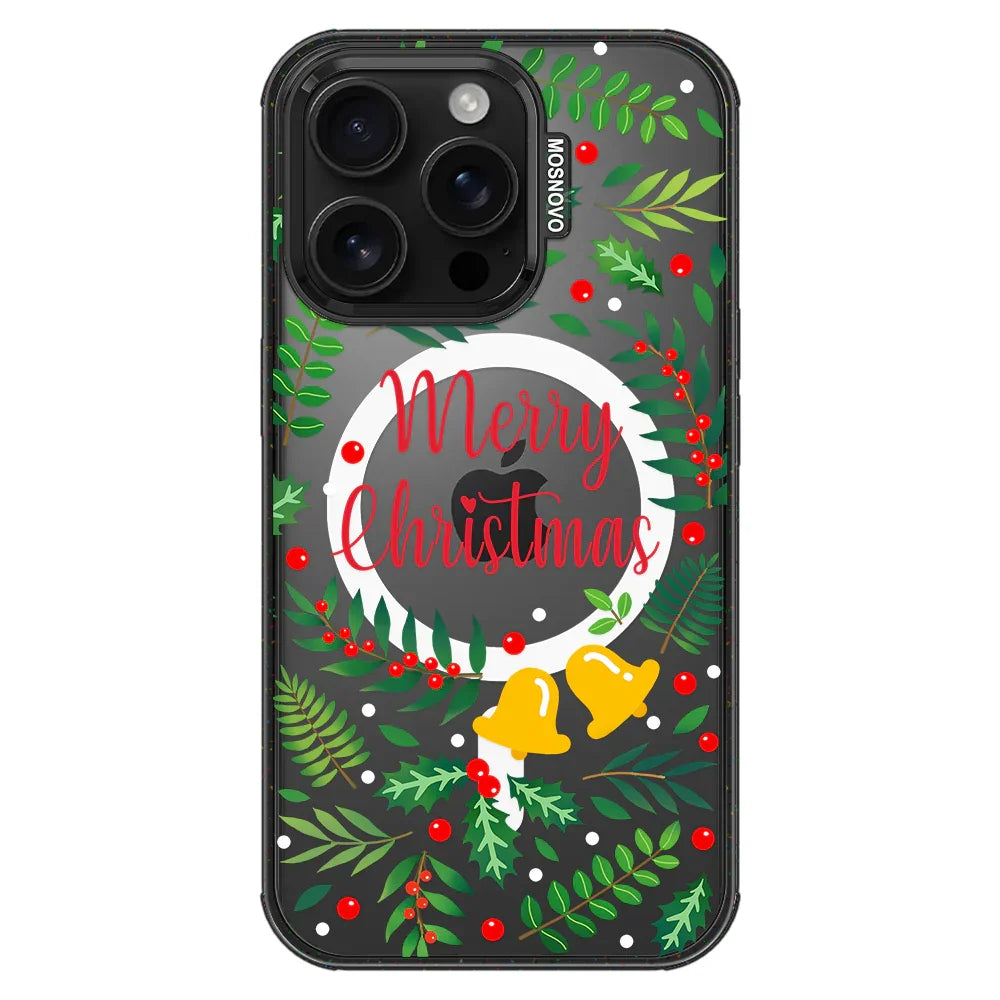Merry Christmas Phone Case - iPhone 16 Pro Case Clear Black ShockStone With MagSafe