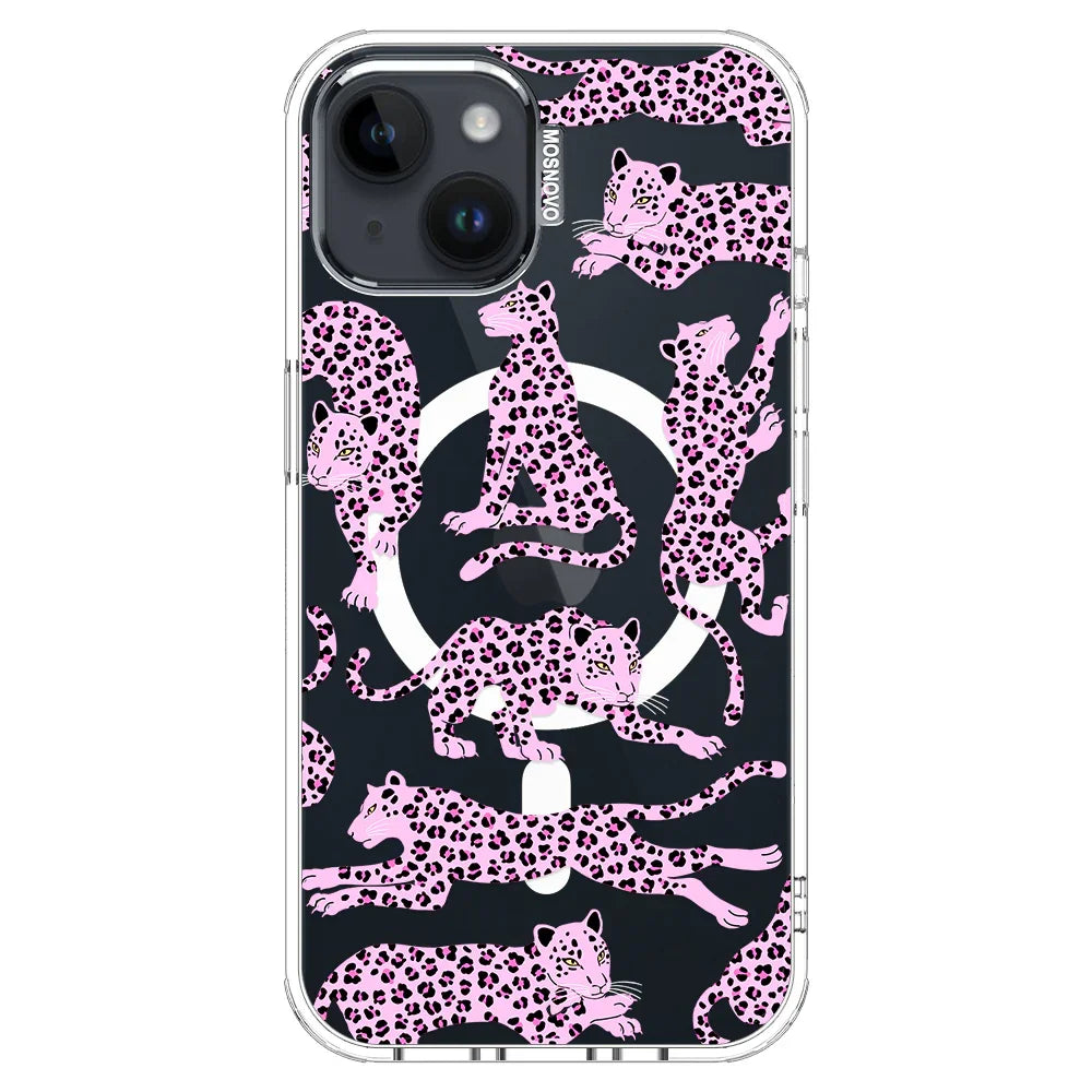 Pink Leopard Phone Case - iPhone 14 Case Clear With MagSafe