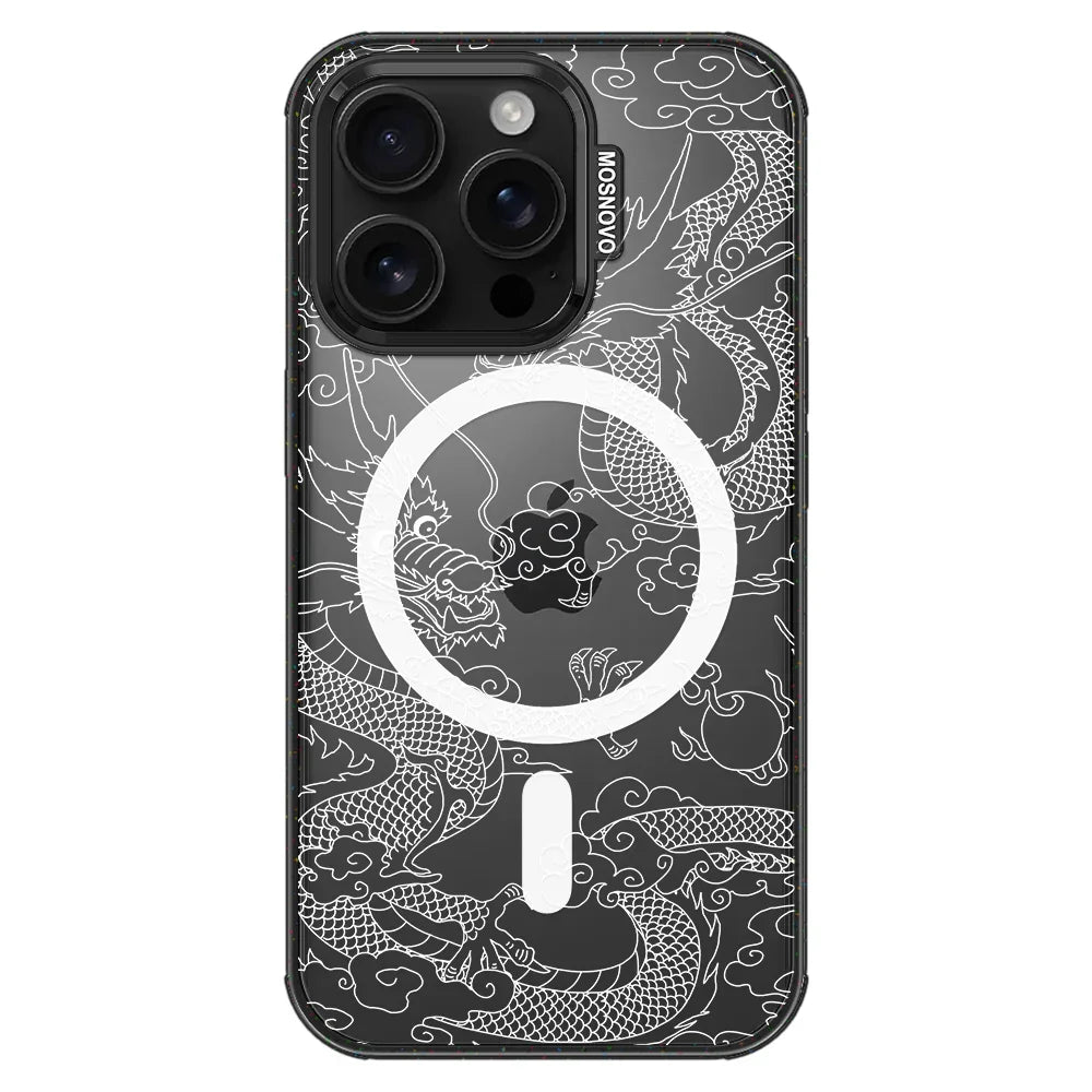 White Dragon Phone Case - iPhone 16 Pro Case Clear Black ShockStone With MagSafe