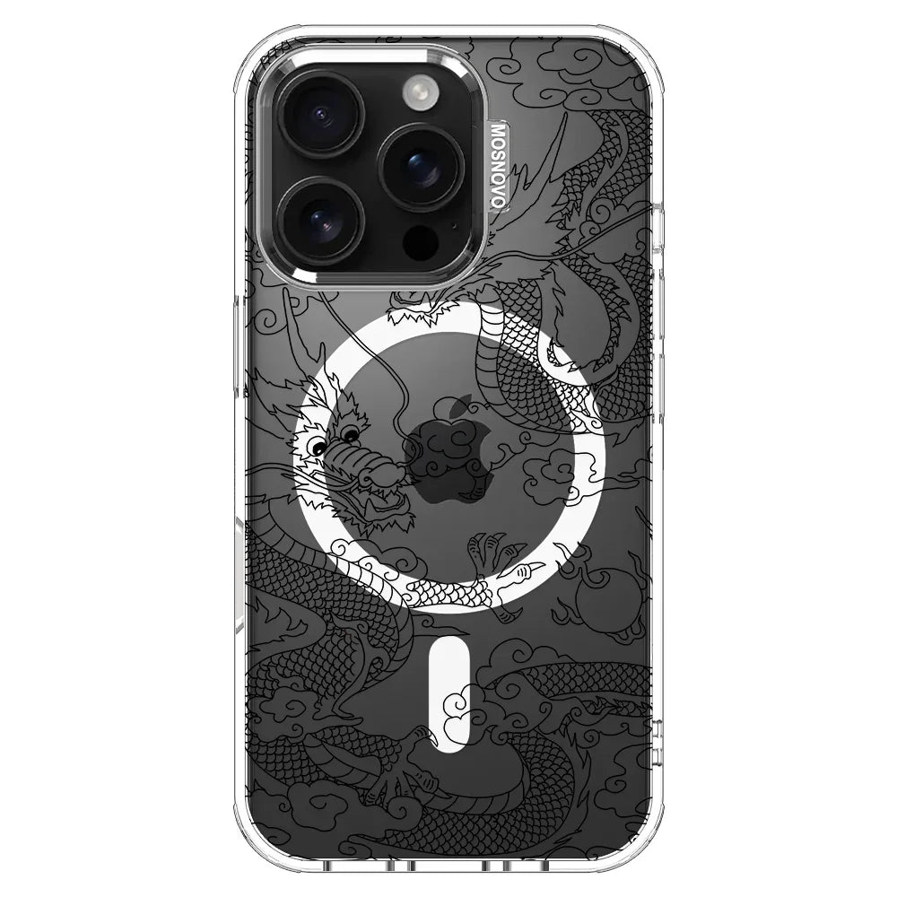 Black Dragon Phone Case - iPhone 16 Pro Case Clear With MagSafe
