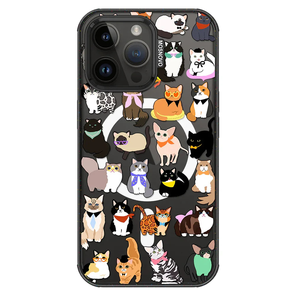 Cute Cat Phone Case - iPhone 14 Pro Max Case Clear Black ShockStone With MagSafe