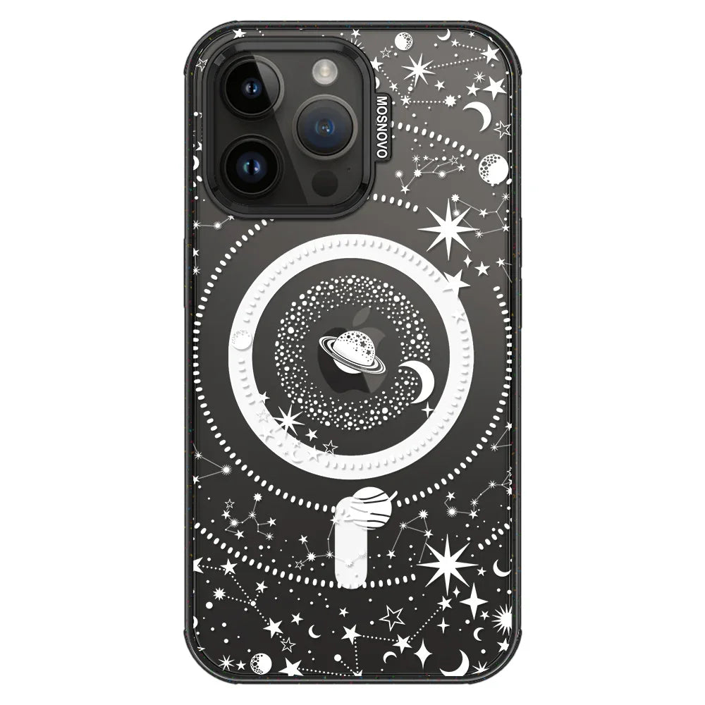 White Galaxy Phone Case - iPhone 14 Pro Max Case Clear Black ShockStone With MagSafe