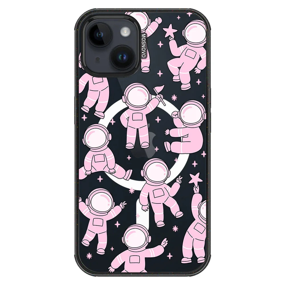 Pink Astronaut Phone Case - iPhone 13 Case Clear Black ShockStone With MagSafe