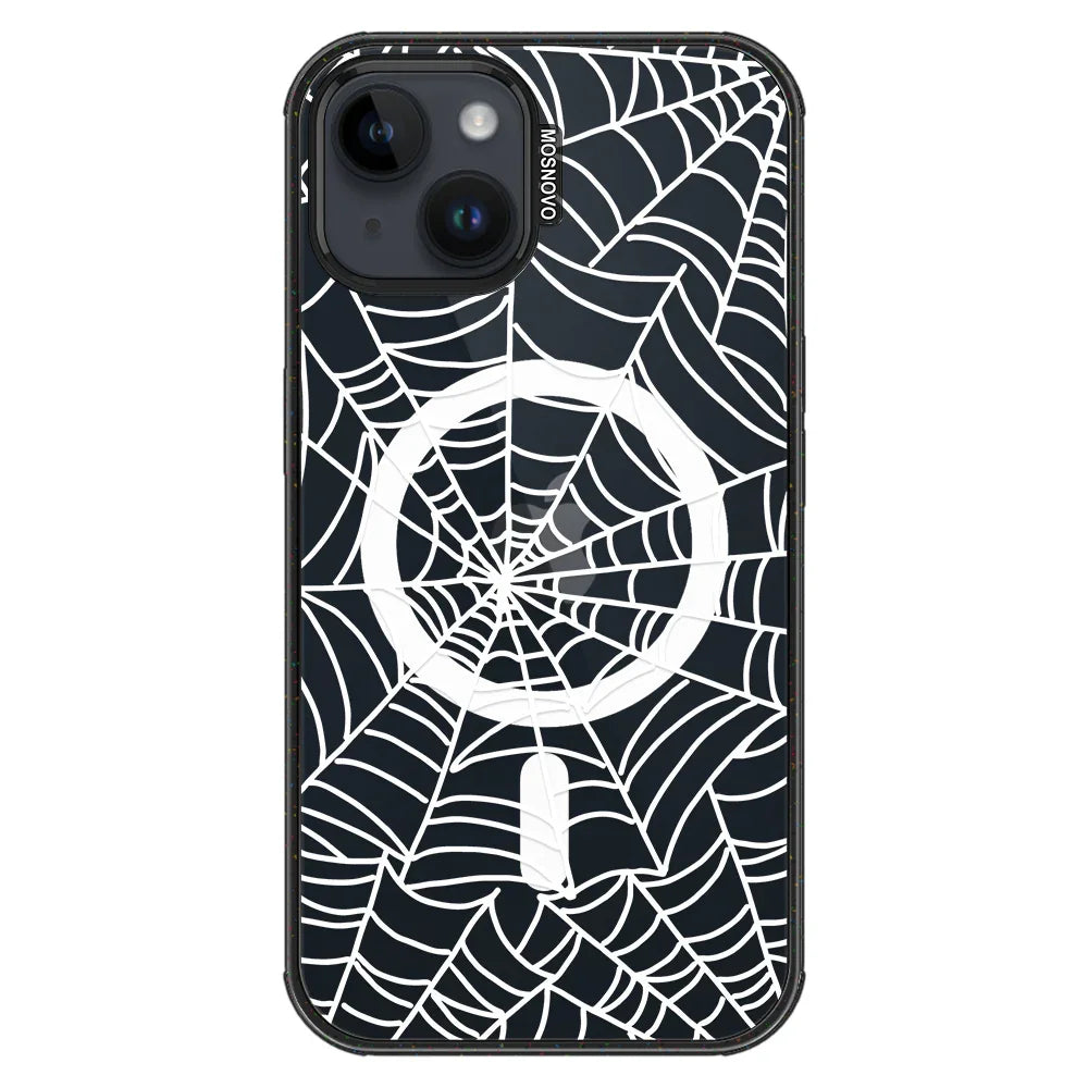 Spider Web Phone Case - iPhone 13 Case Clear Black ShockStone With MagSafe