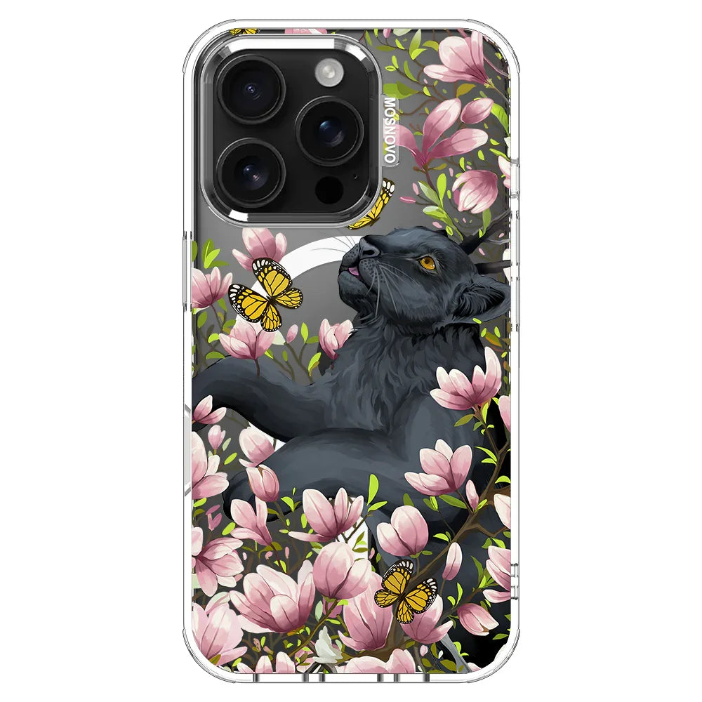 Black Leopard Garden Phone Case - iPhone 16 Pro Case Clear With MagSafe
