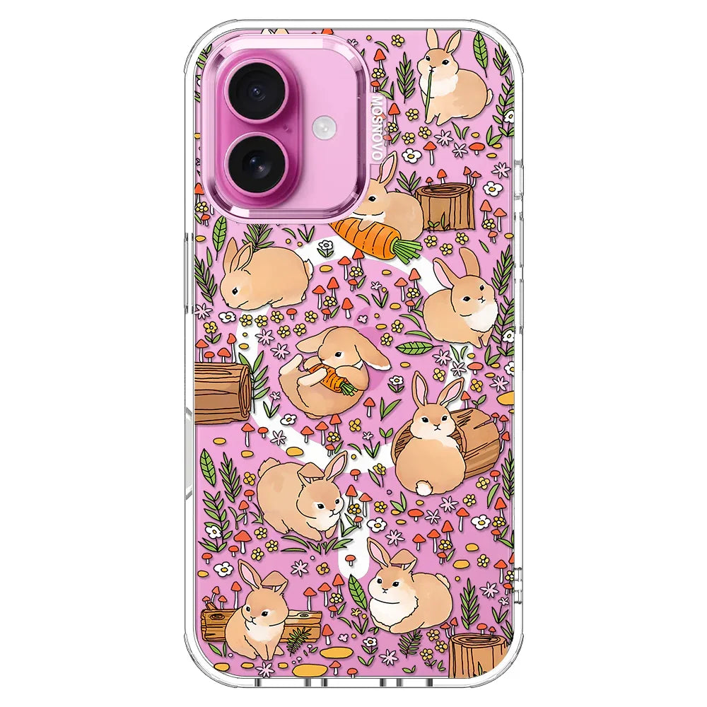 Cute Bunny Garden Phone Case - iPhone 16 Case Clear With MagSafe
