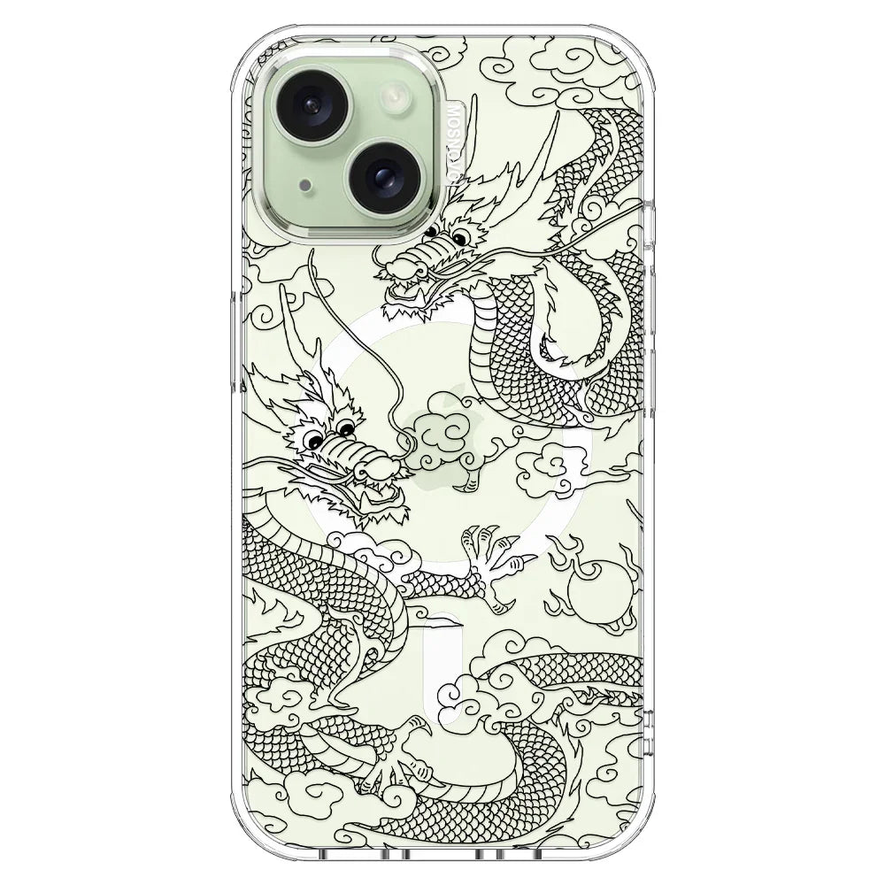 Black Dragon Phone Case - iPhone 15 Case Clear With MagSafe