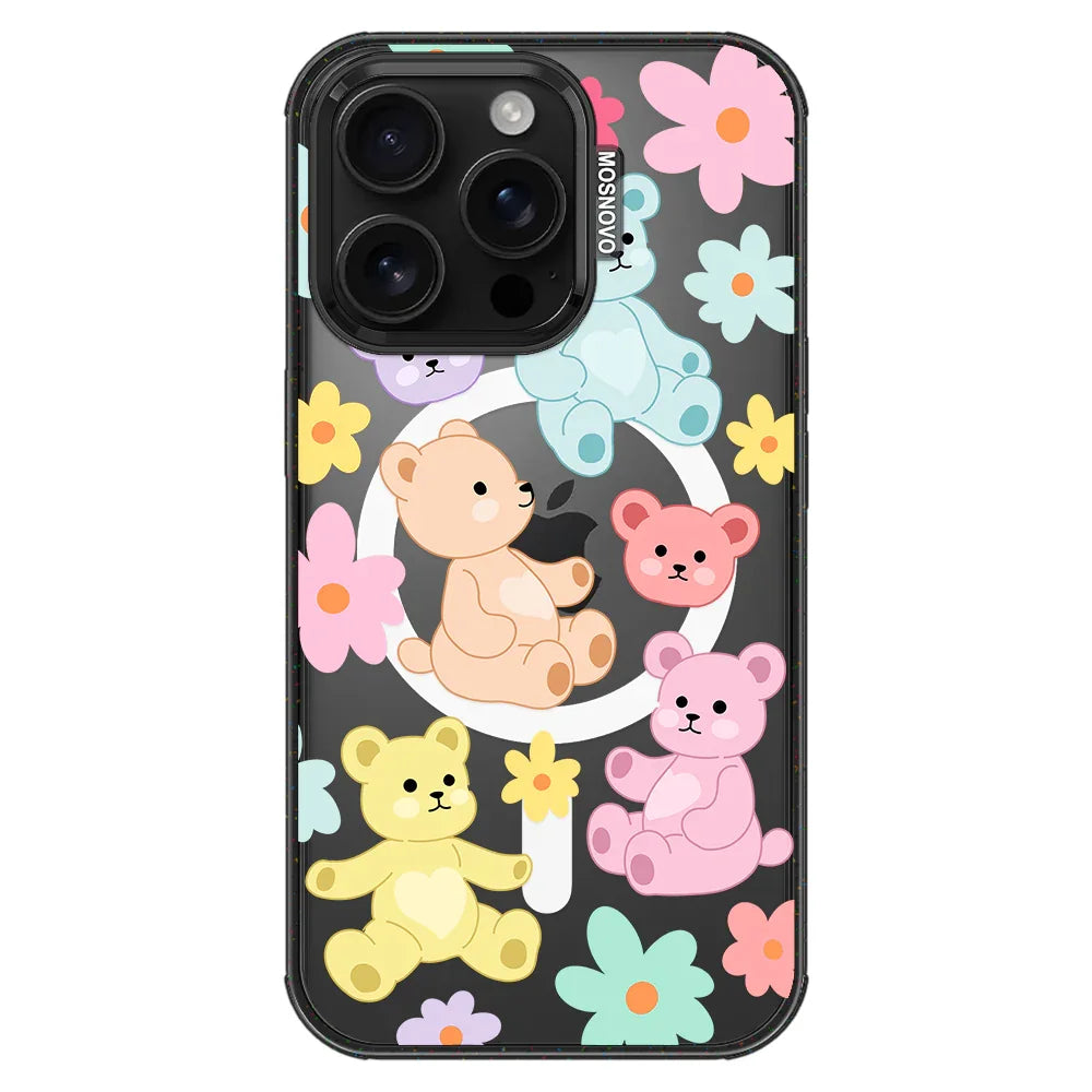 Cute Teddy Bear Phone Case - iPhone 16 Pro Case Clear Black ShockStone With MagSafe