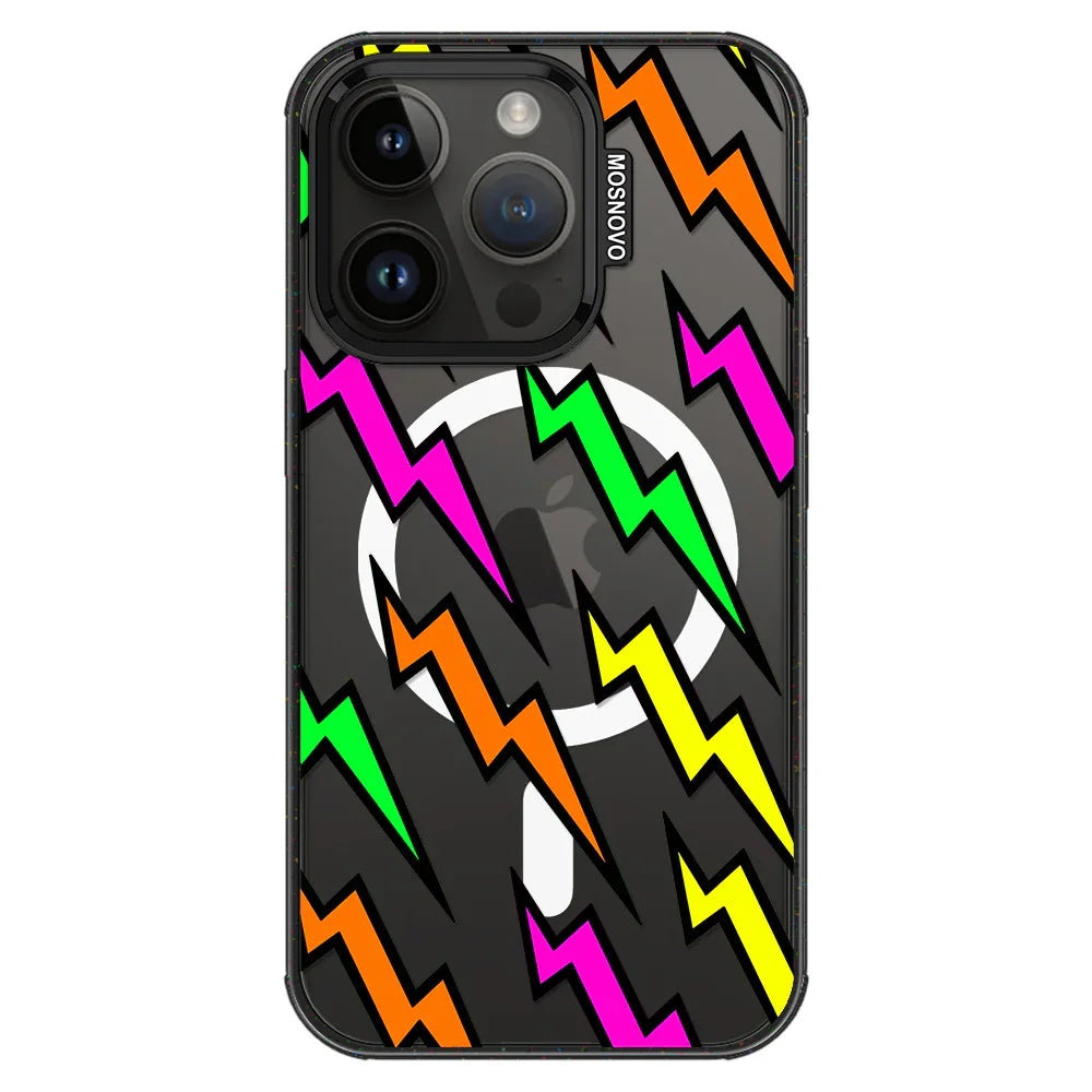 Colorful Lightning Phone Case - iPhone 14 Pro Case Clear Black ShockStone With MagSafe