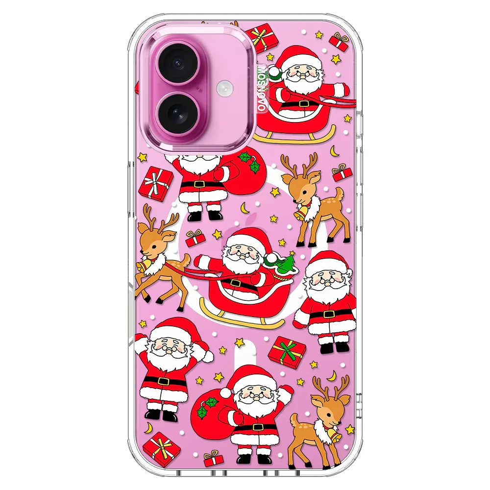 Cute Santa Claus Deer Phone Case - iPhone 16 Case Clear With MagSafe