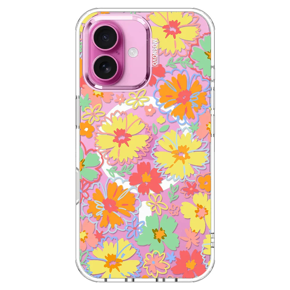 Retro Boho Hippie Flowers Phone Case - iPhone 16 Plus Case Clear With MagSafe
