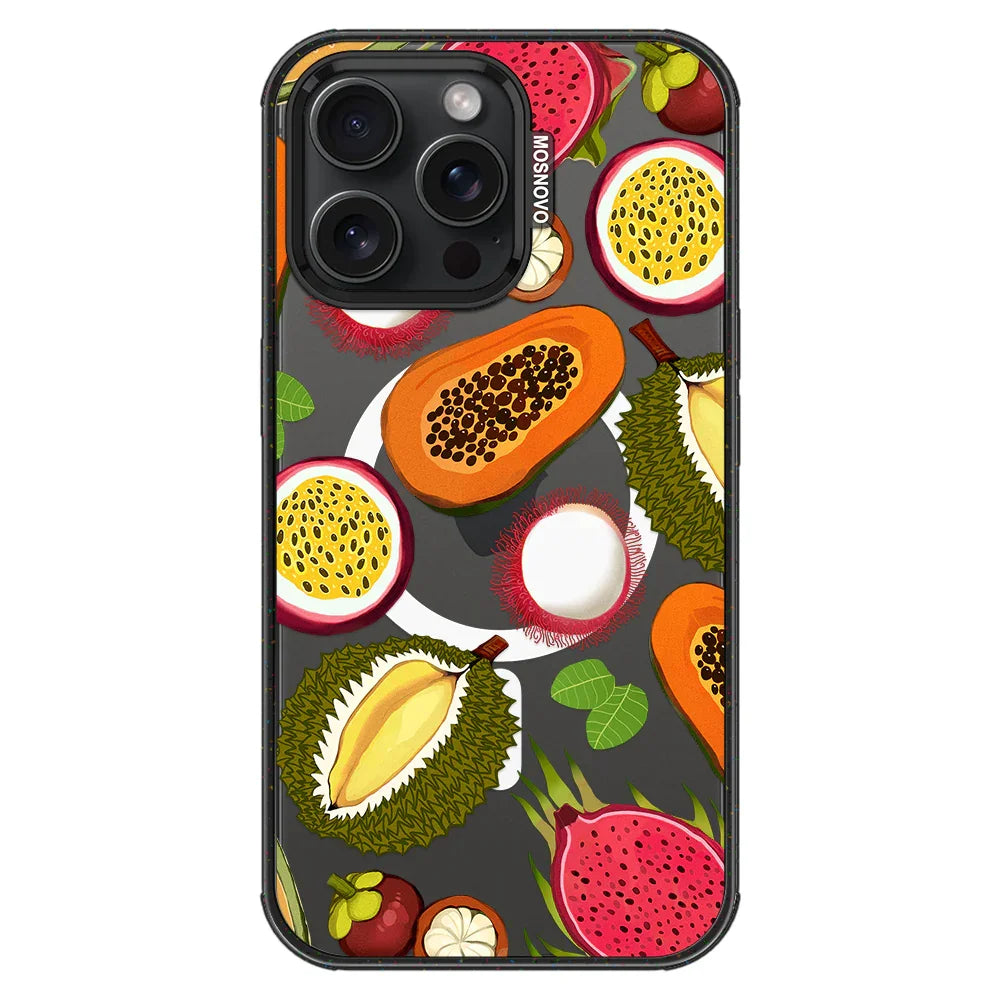Tropical Fruits Phone Case - iPhone 15 Pro Max Case Clear Black ShockStone With MagSafe