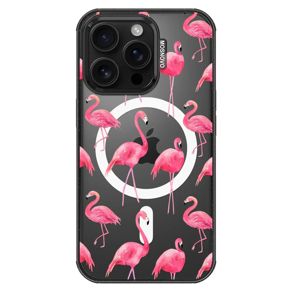 Flamingo Phone Case - iPhone 16 Pro Case Clear Black ShockStone With MagSafe