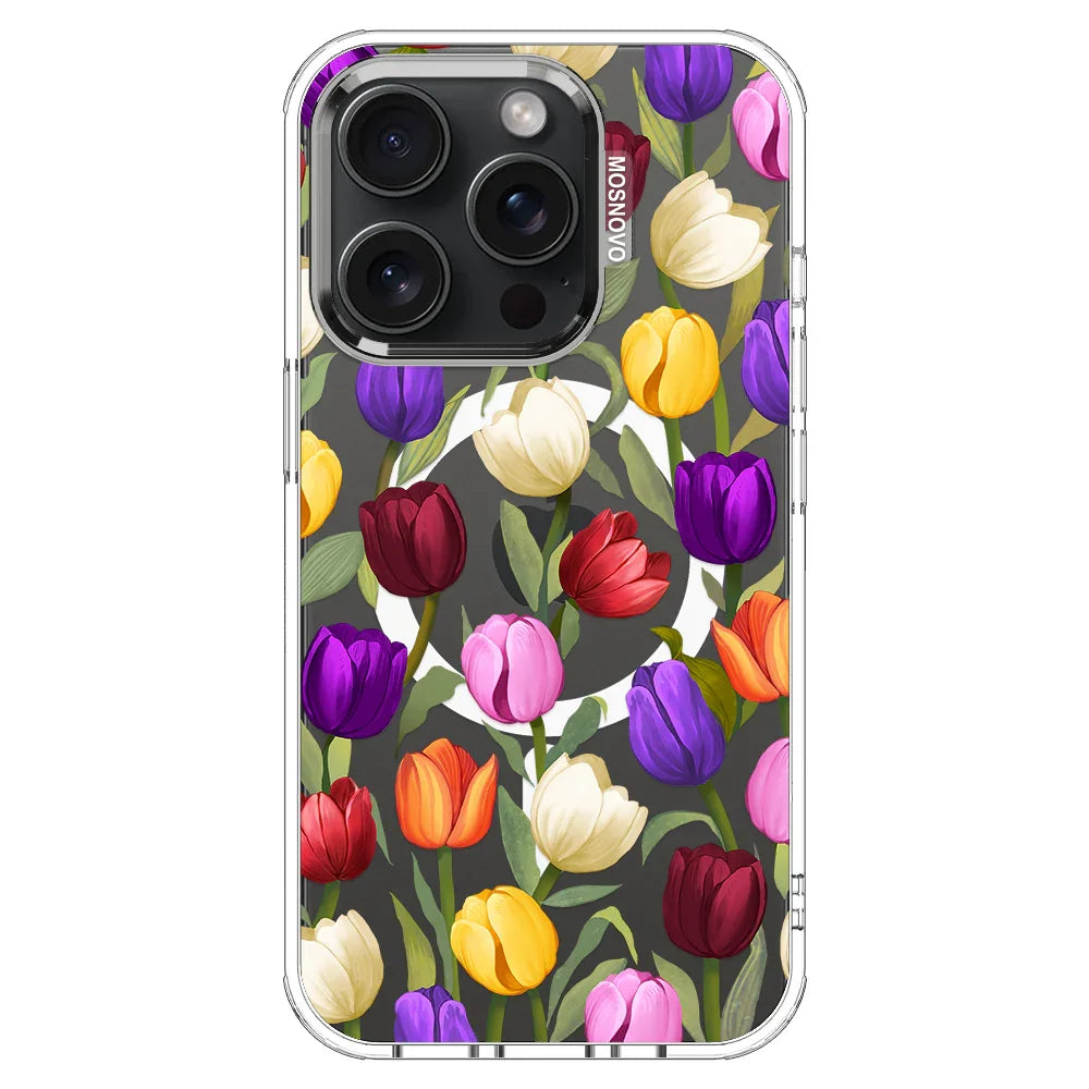 Colorful Tulips Phone Case - iPhone 15 Pro Case Clear With MagSafe