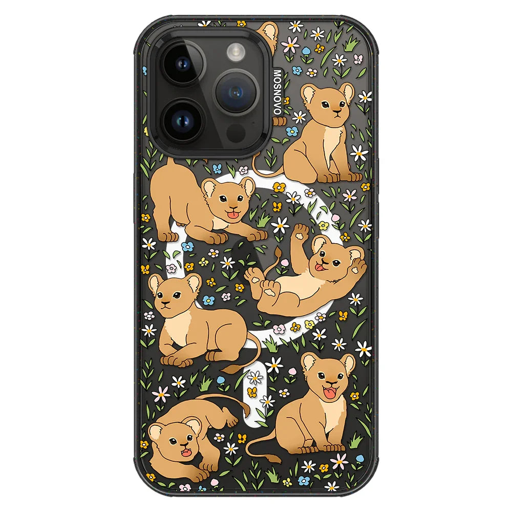Cute Lion Phone Case - iPhone 14 Pro Max Case Clear Black ShockStone With MagSafe