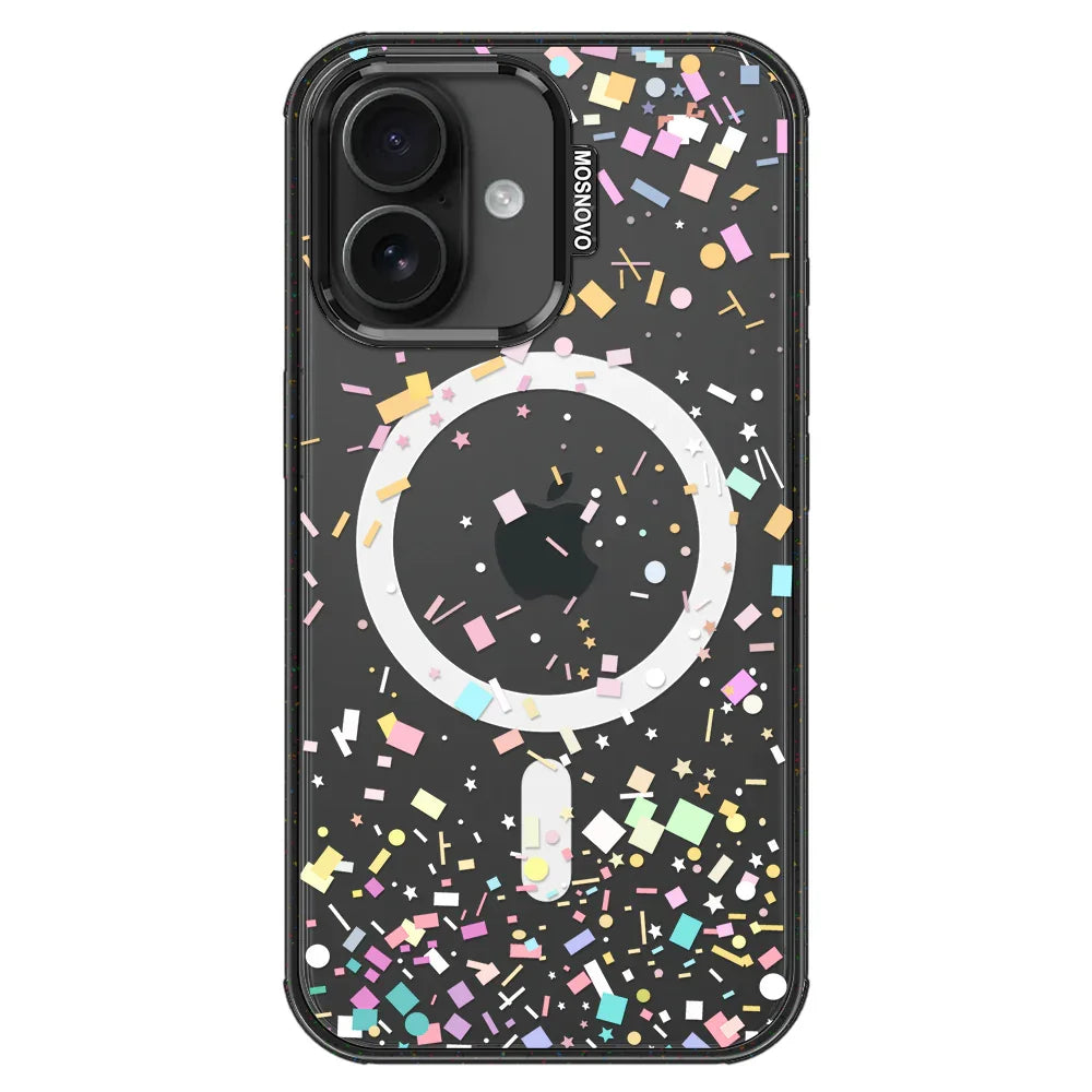 Confetti Phone Case - iPhone 16 Plus Case Clear Black ShockStone With MagSafe