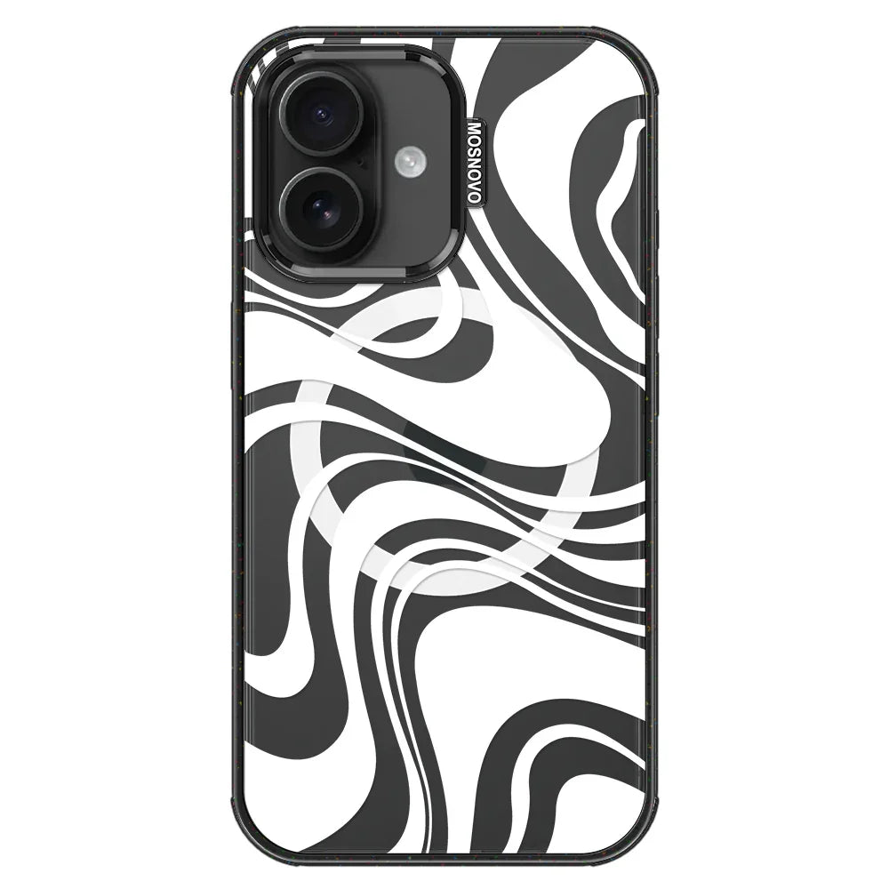 White Swirl Phone Case - iPhone 16 Case Clear Black ShockStone With MagSafe