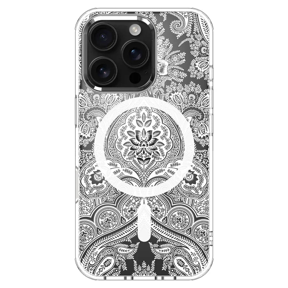 White Damask Phone Case - iPhone 16 Pro Case Clear With MagSafe