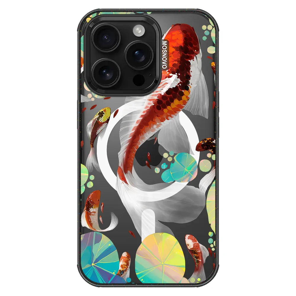 Koi Art Phone Case - iPhone 16 Pro Case Clear Black ShockStone With MagSafe