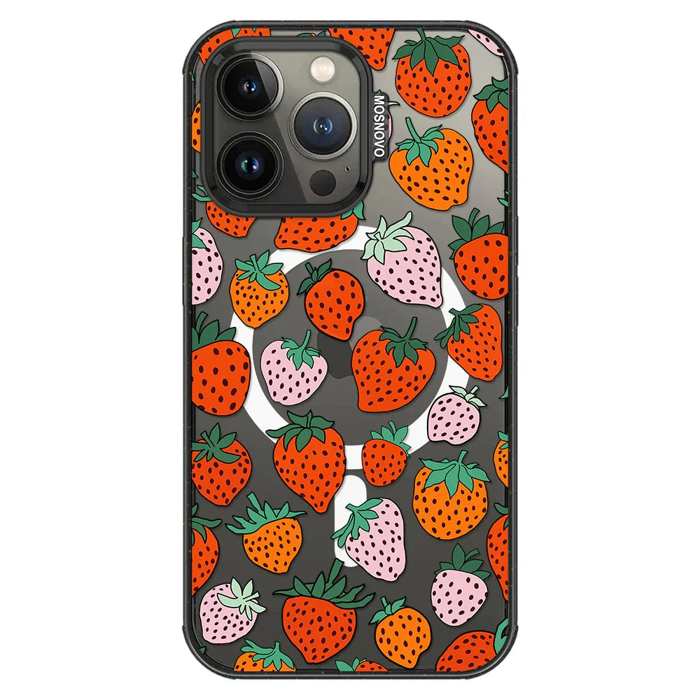 Cute Strawberry Phone Case - iPhone 13 Pro Case Clear Black ShockStone With MagSafe