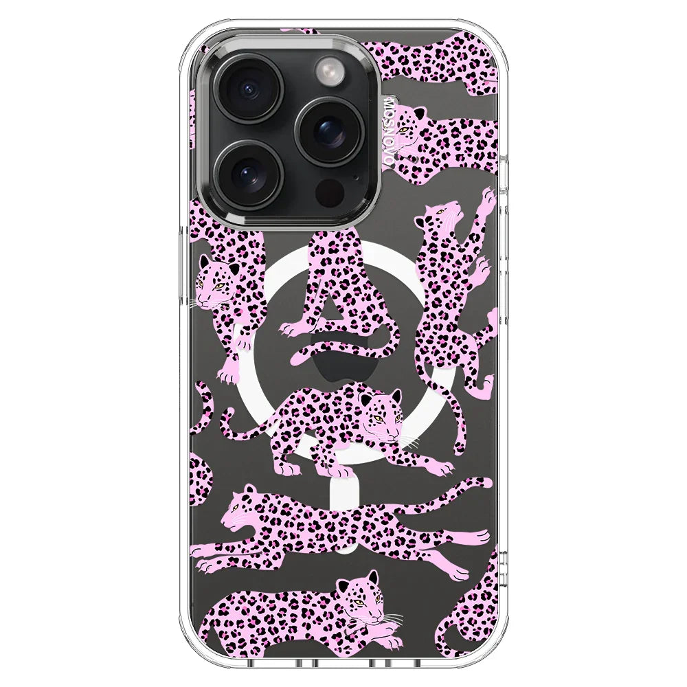 Pink Leopard Phone Case - iPhone 15 Pro Case Clear With MagSafe
