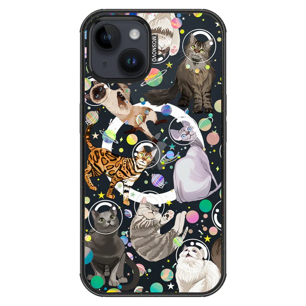 Space Cat Phone Case - iPhone 14 Case Clear Black ShockStone With MagSafe