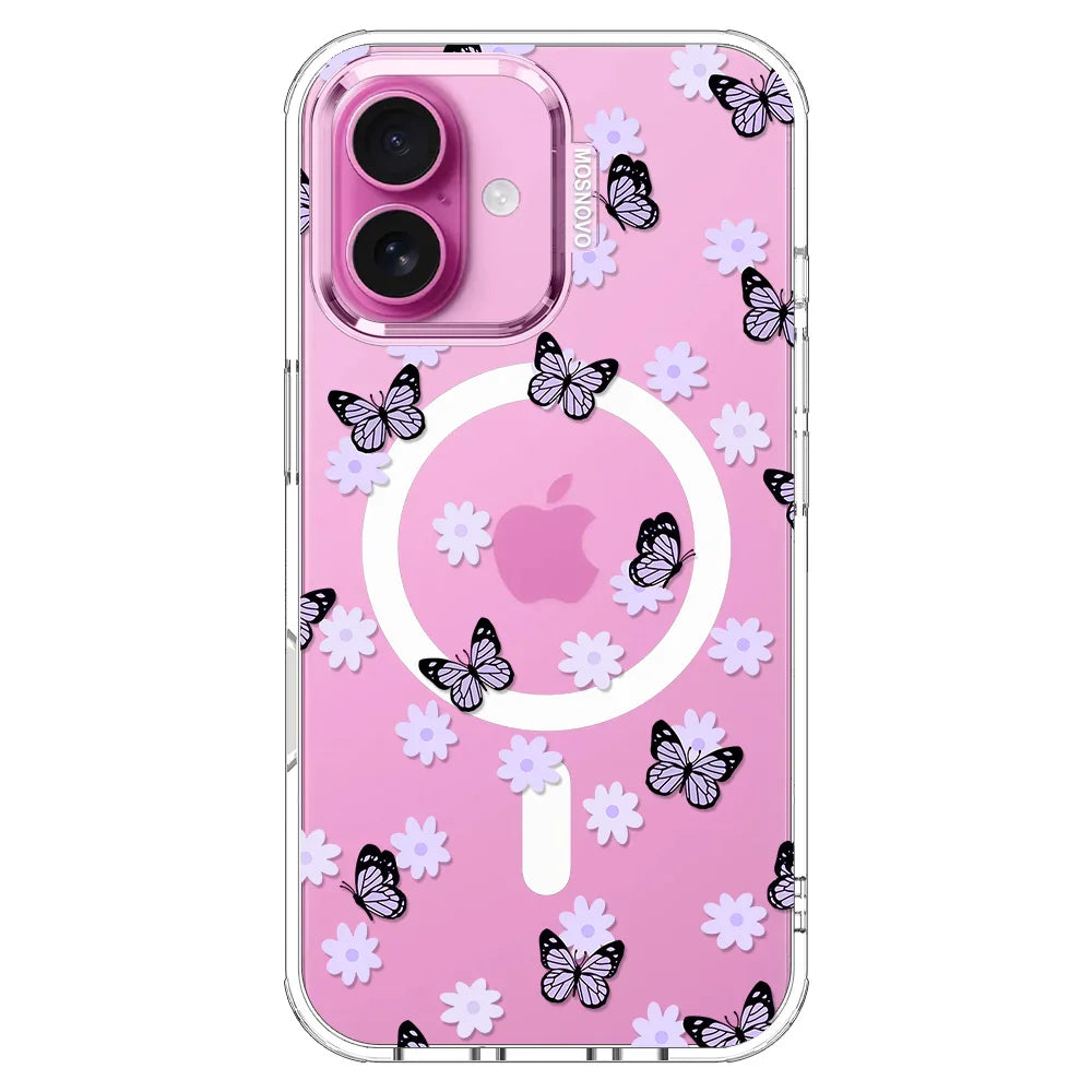 Lilac Butterfly Phone Case - iPhone 16 Case Clear With MagSafe