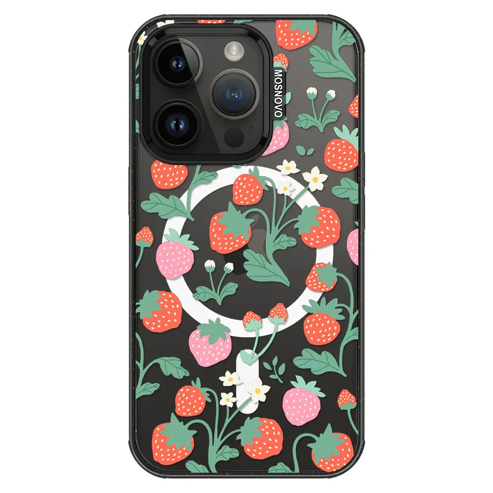Cute Strawberry Phone Case - iPhone 14 Pro Case Clear Black ShockStone With MagSafe