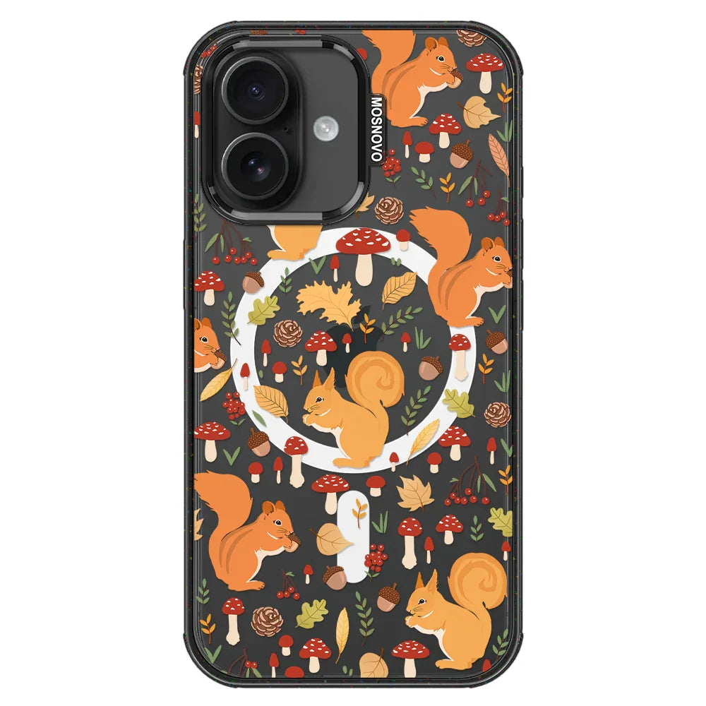 Autumn Squirrel Phone Case - iPhone 16 Plus Case Clear Black ShockStone With MagSafe