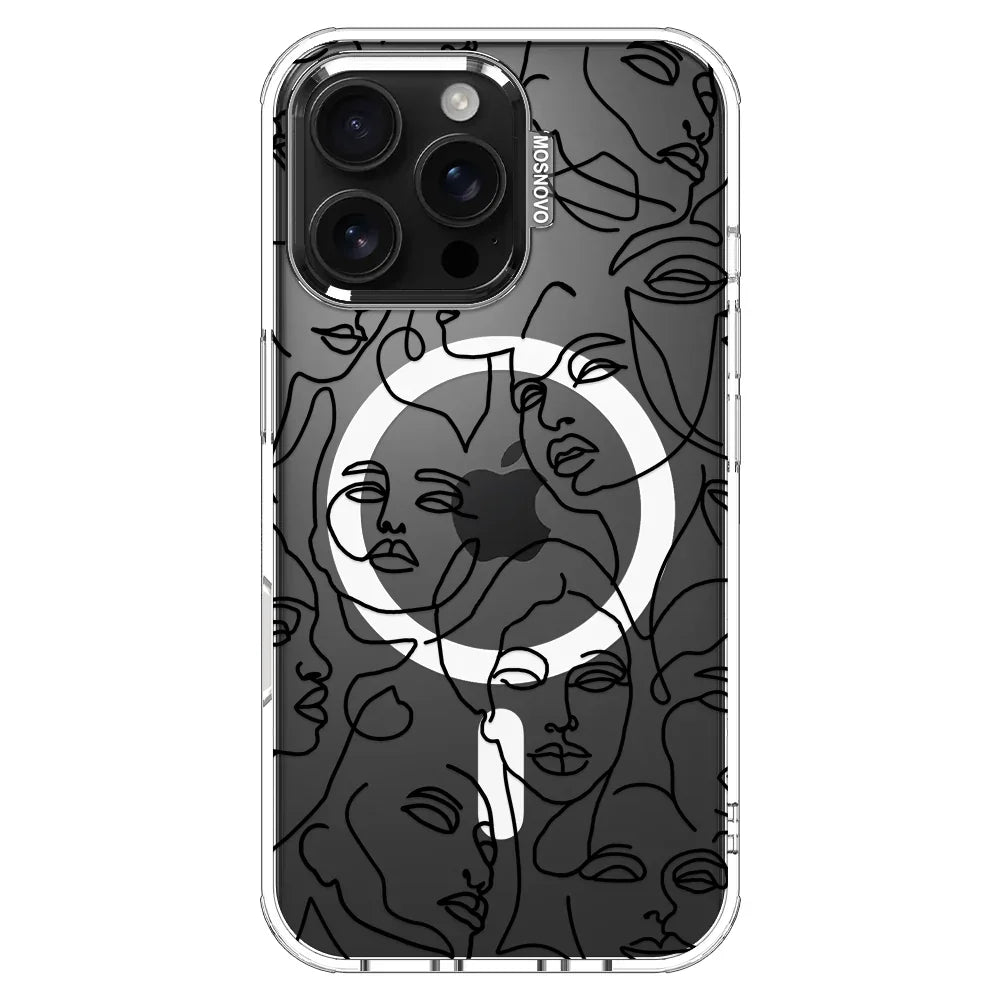 Abstract Face Line Art Phone Case - iPhone 16 Pro Max Case Clear With MagSafe