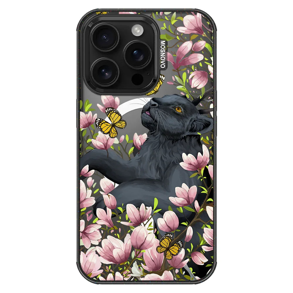 Black Leopard Garden Phone Case - iPhone 16 Pro Case Clear Black ShockStone With MagSafe
