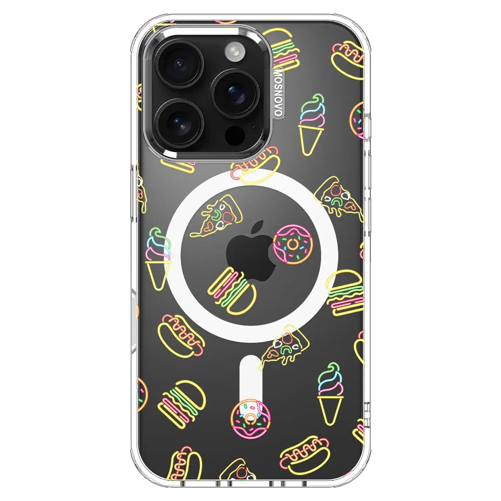 Neon Junk Food Phone Case - iPhone 16 Pro Case Clear With MagSafe