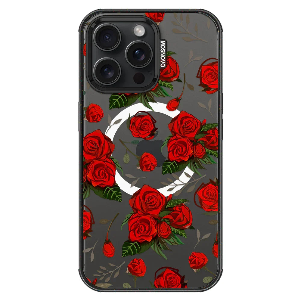 Roses Phone Case - iPhone 15 Pro Max Case Clear Black ShockStone With MagSafe