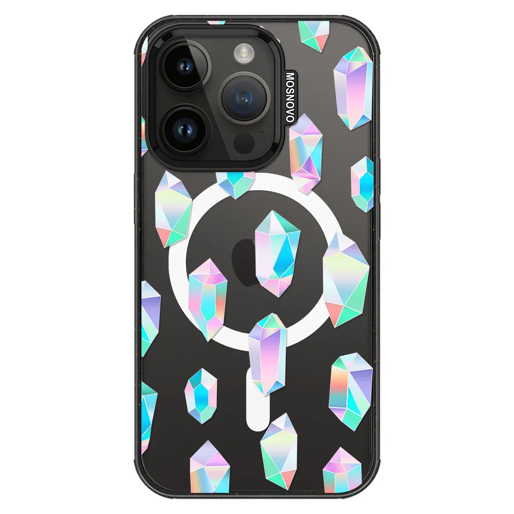 Crystal Gradient Diamond Phone Case - iPhone 14 Pro Case Clear Black ShockStone With MagSafe