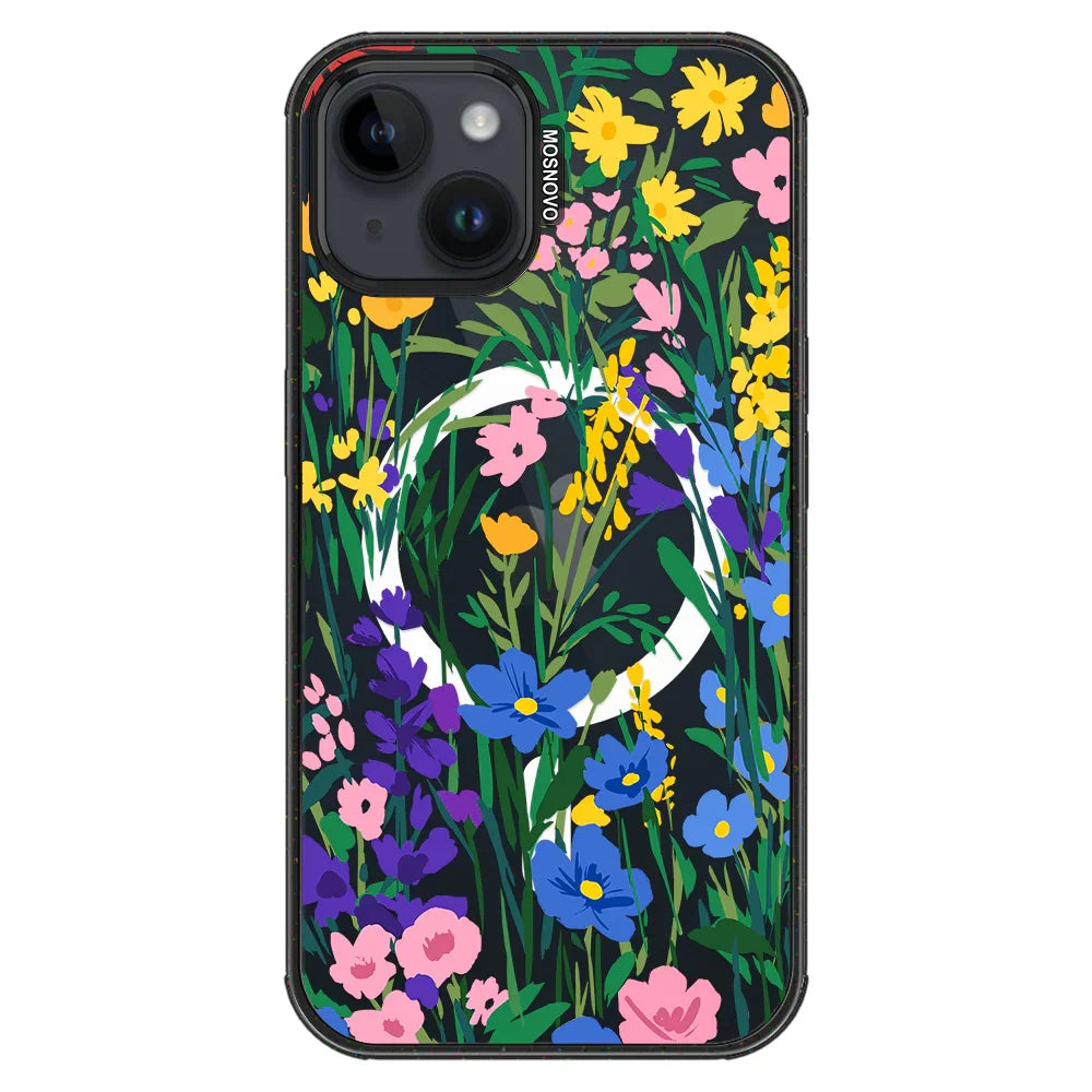 Spring Flower Phone Case - iPhone 13 Case Clear Black ShockStone With MagSafe