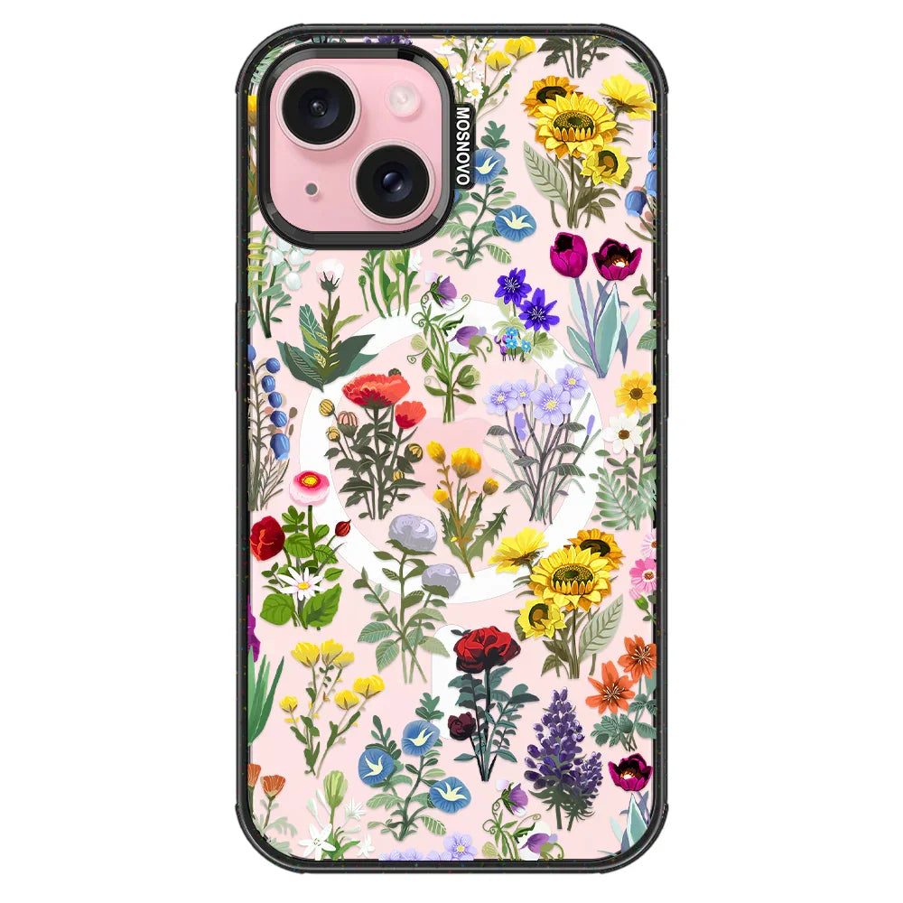 Wildflowers Phone Case - iPhone 15 Plus Case Clear Black ShockStone With MagSafe