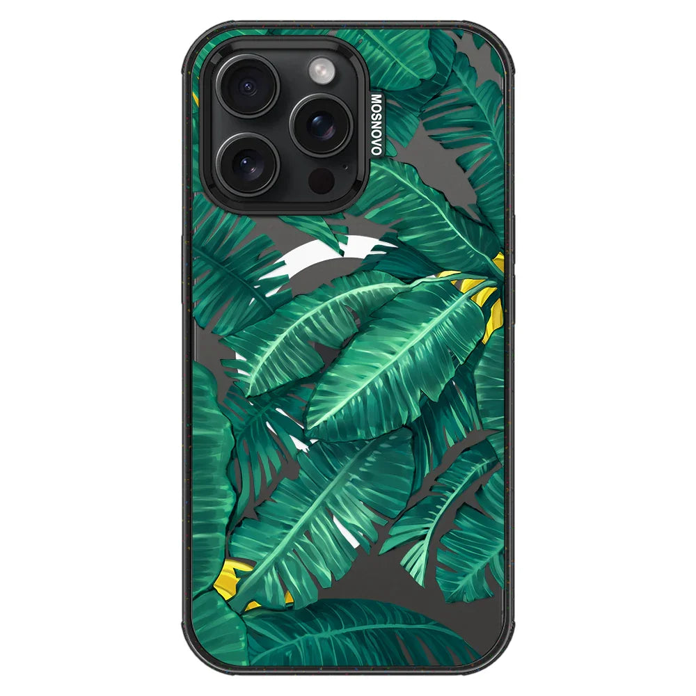 Banana Leaf Phone Case - iPhone 15 Pro Max Case Clear Black ShockStone With MagSafe