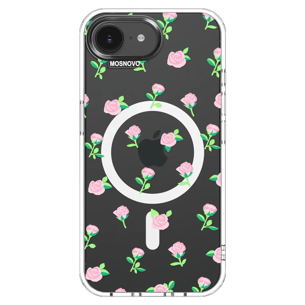 Pink Rose Floral Phone Case - iPhone 16e Case Clear With MagSafe