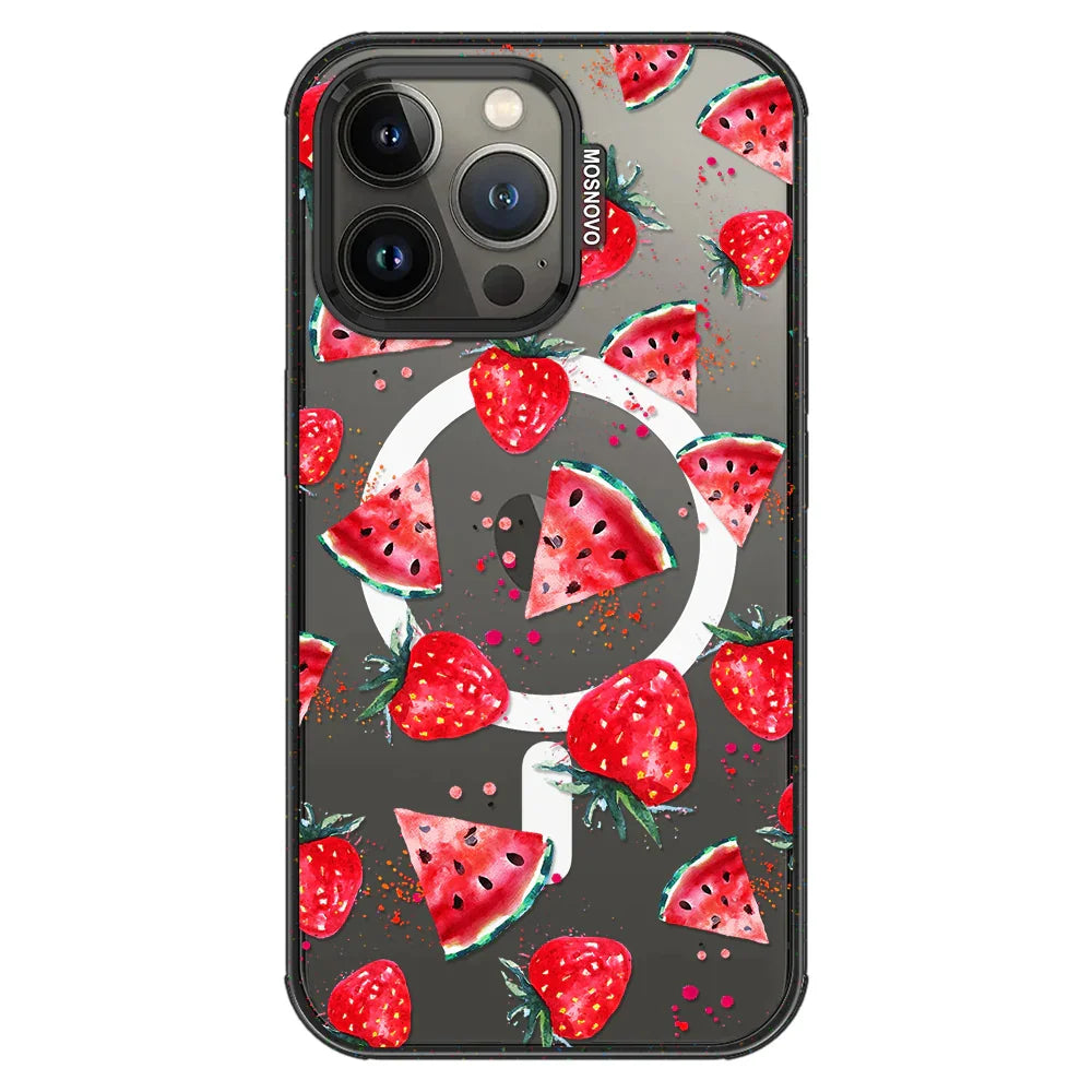 Watermelon Strawberry Phone Case - iPhone 13 Pro Case Clear Black ShockStone With MagSafe