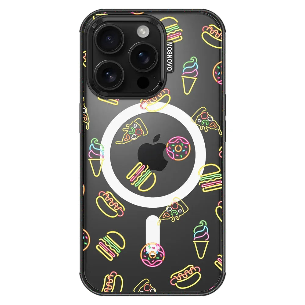 Neon Junk Food Phone Case - iPhone 16 Pro Case Clear Black ShockStone With MagSafe
