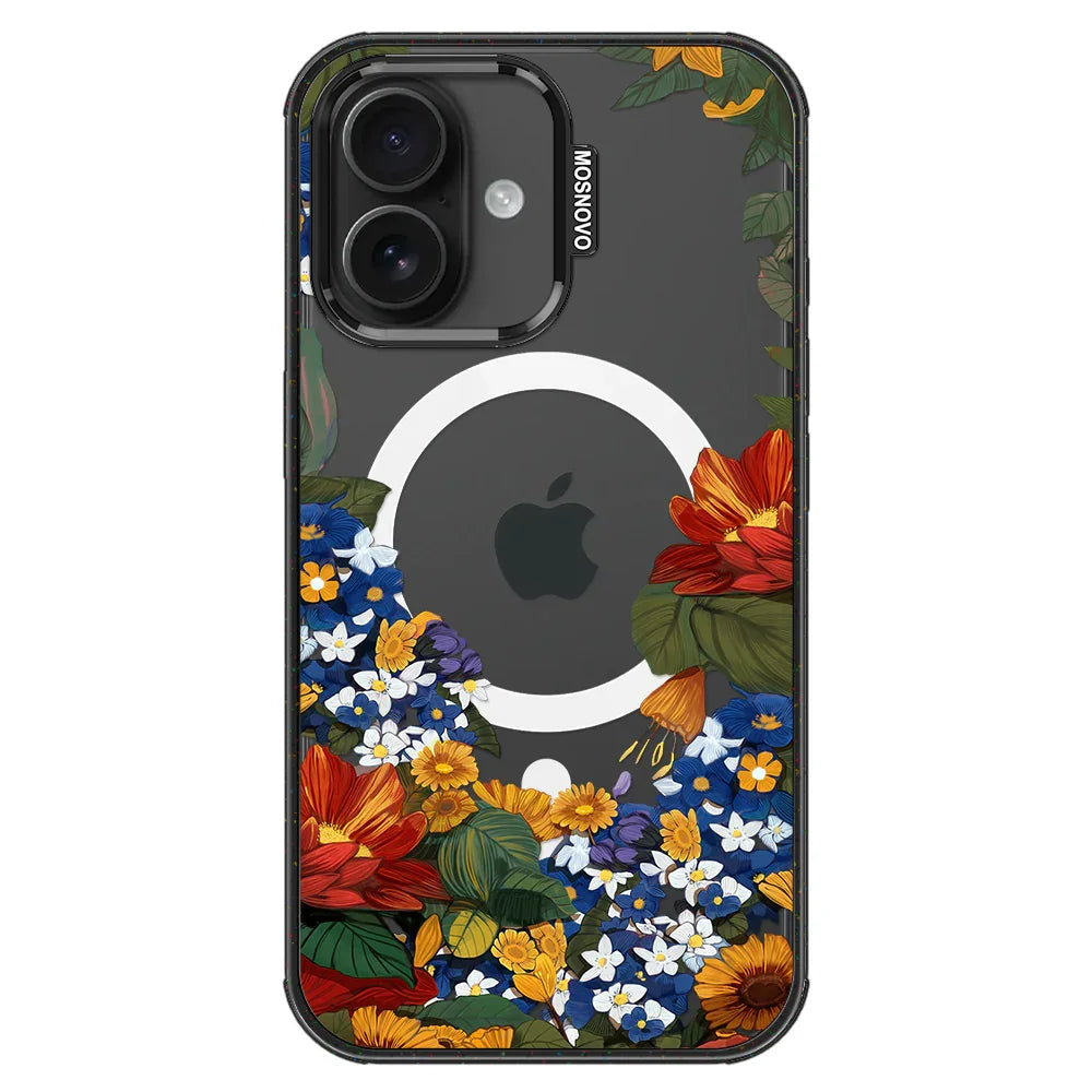 Floral Garden Phone Case - iPhone 16 Plus Case Clear Black ShockStone With MagSafe