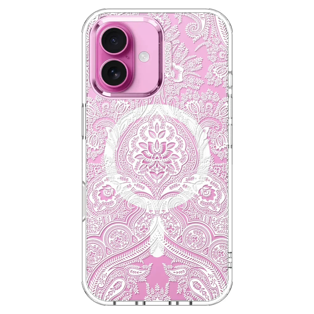 White Damask Phone Case - iPhone 16 Plus Case Clear With MagSafe