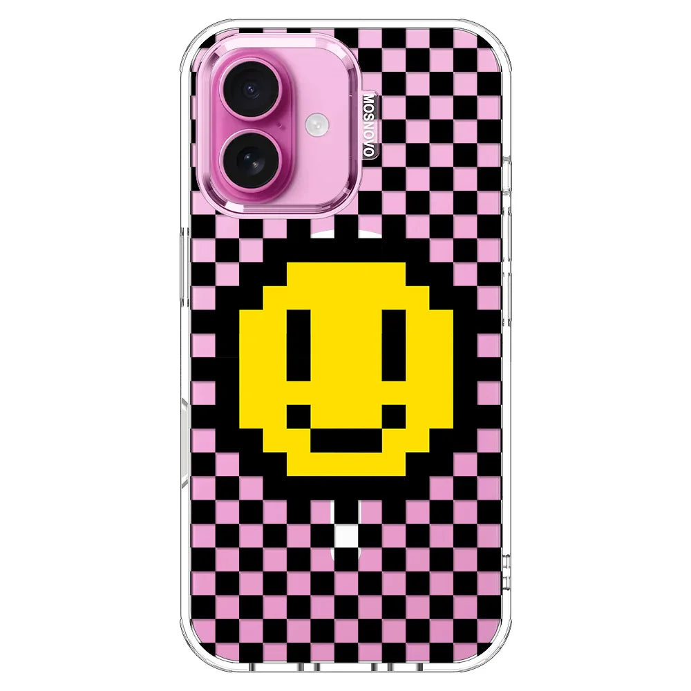 Smile Checkered Phone Case - iPhone 16 Case Clear With MagSafe