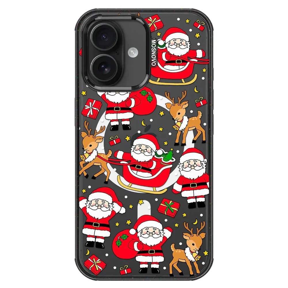 Cute Santa Claus Deer Phone Case - iPhone 16 Case Clear Black ShockStone With MagSafe