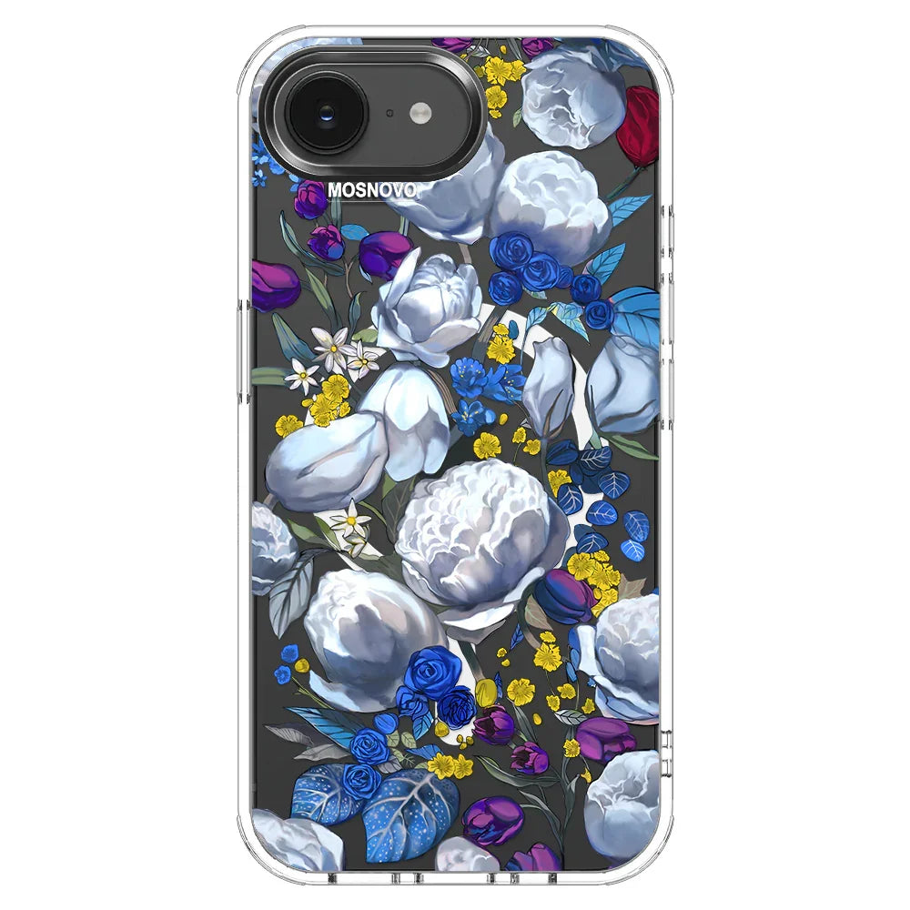 Purple Blue Floral Phone Case - iPhone 16e Case Clear With MagSafe
