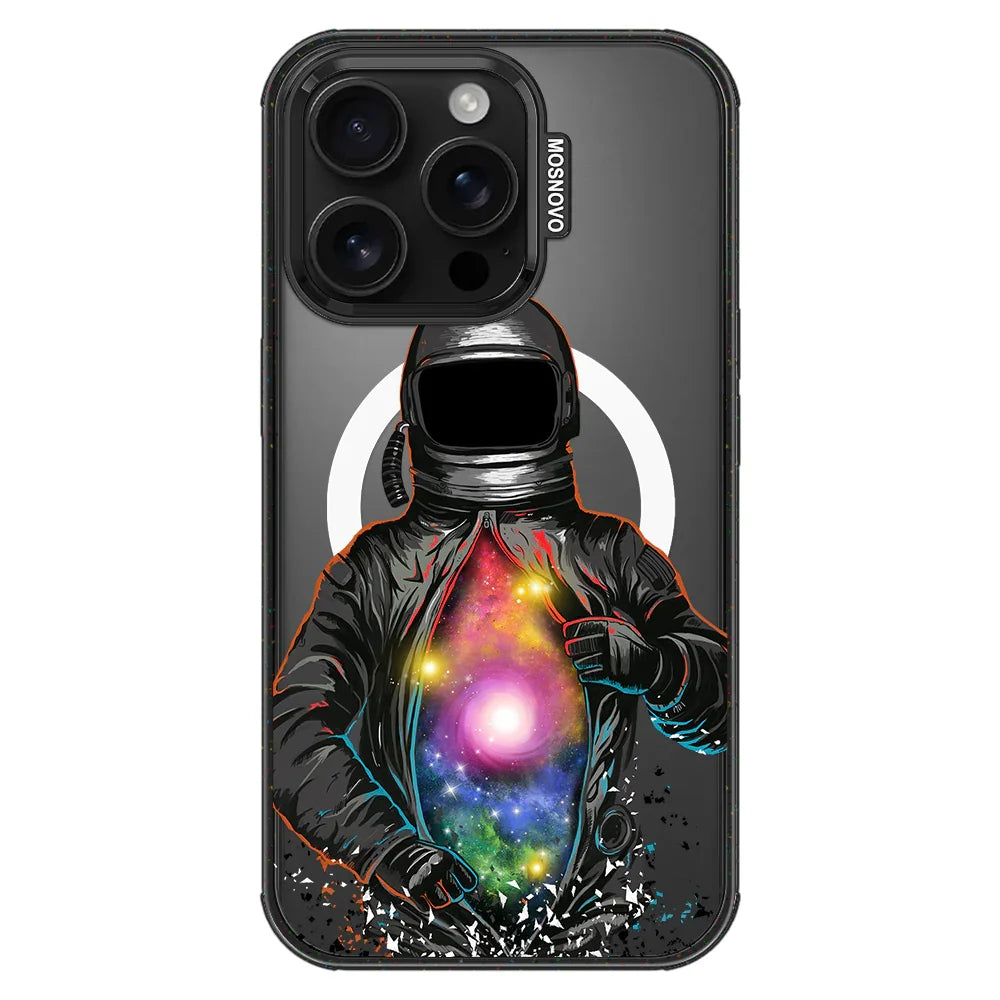 Mystery Astronaut Phone Case - iPhone 16 Pro Case Clear Black ShockStone With MagSafe