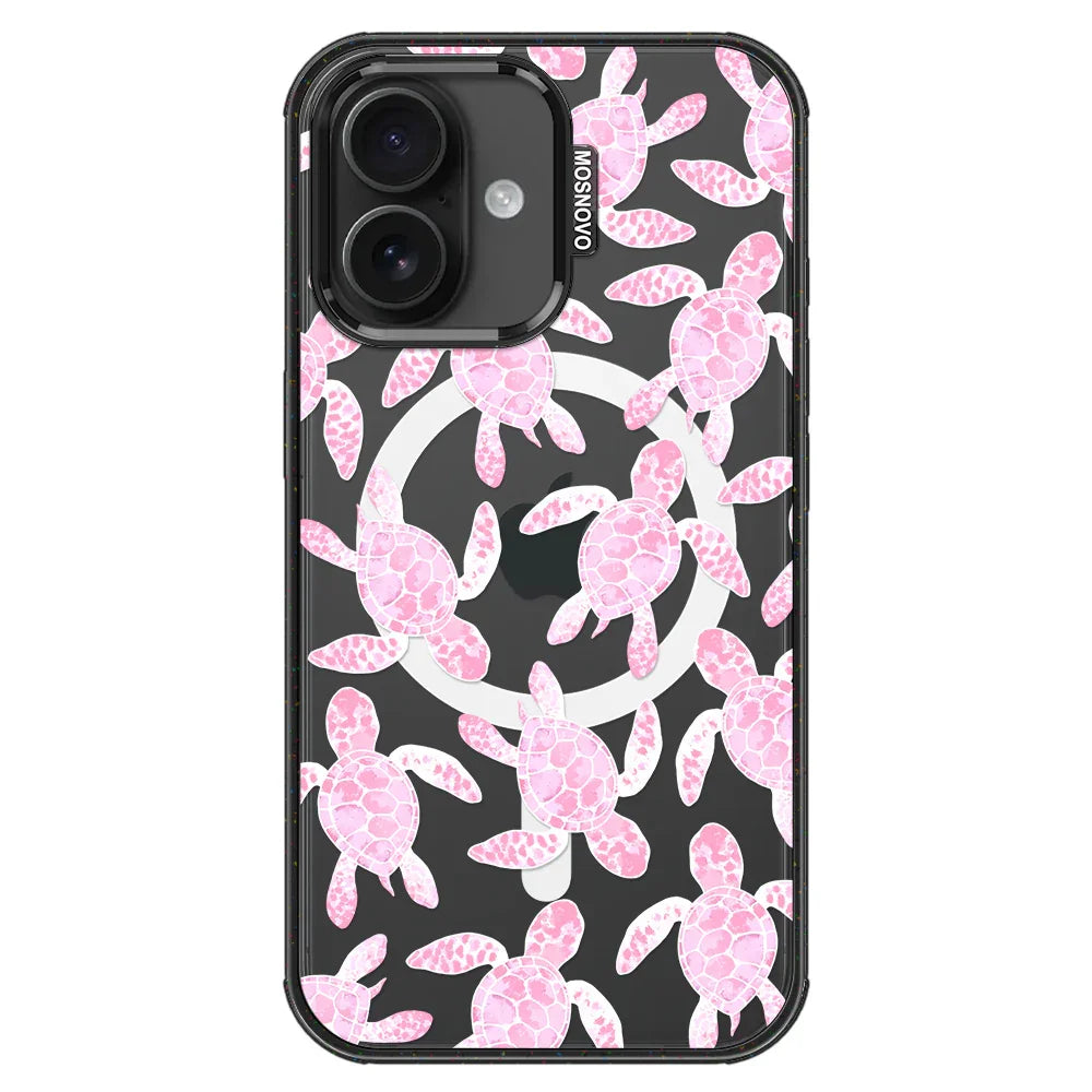 Pink Turtle Phone Case - iPhone 16 Plus Case Clear Black ShockStone With MagSafe