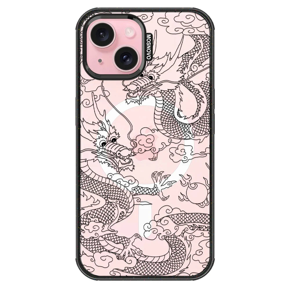 Black Dragon Phone Case - iPhone 15 Case Clear Black ShockStone With MagSafe