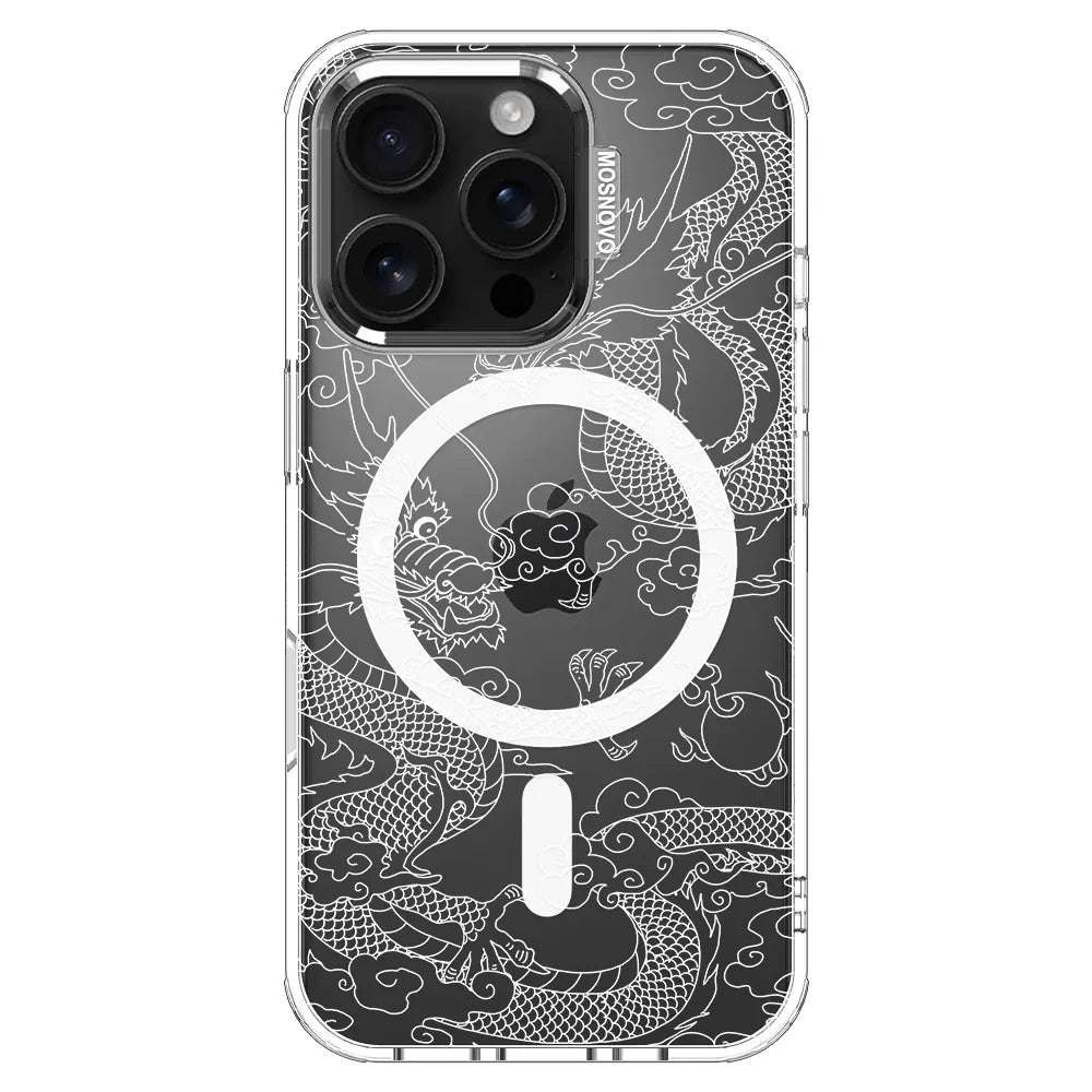 White Dragon Phone Case - iPhone 16 Pro Case Clear With MagSafe